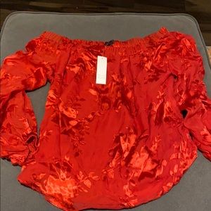White House Black Market red off shoulder blouse